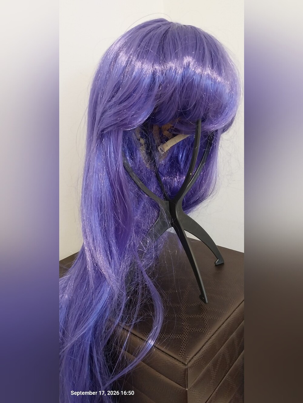 Halloween Party Purple Long Synthetic Wig with Bangs